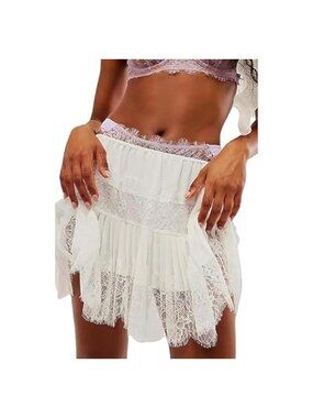 Y2k Lace Trim Ruffle Mini Skirt Low Rise Pleated